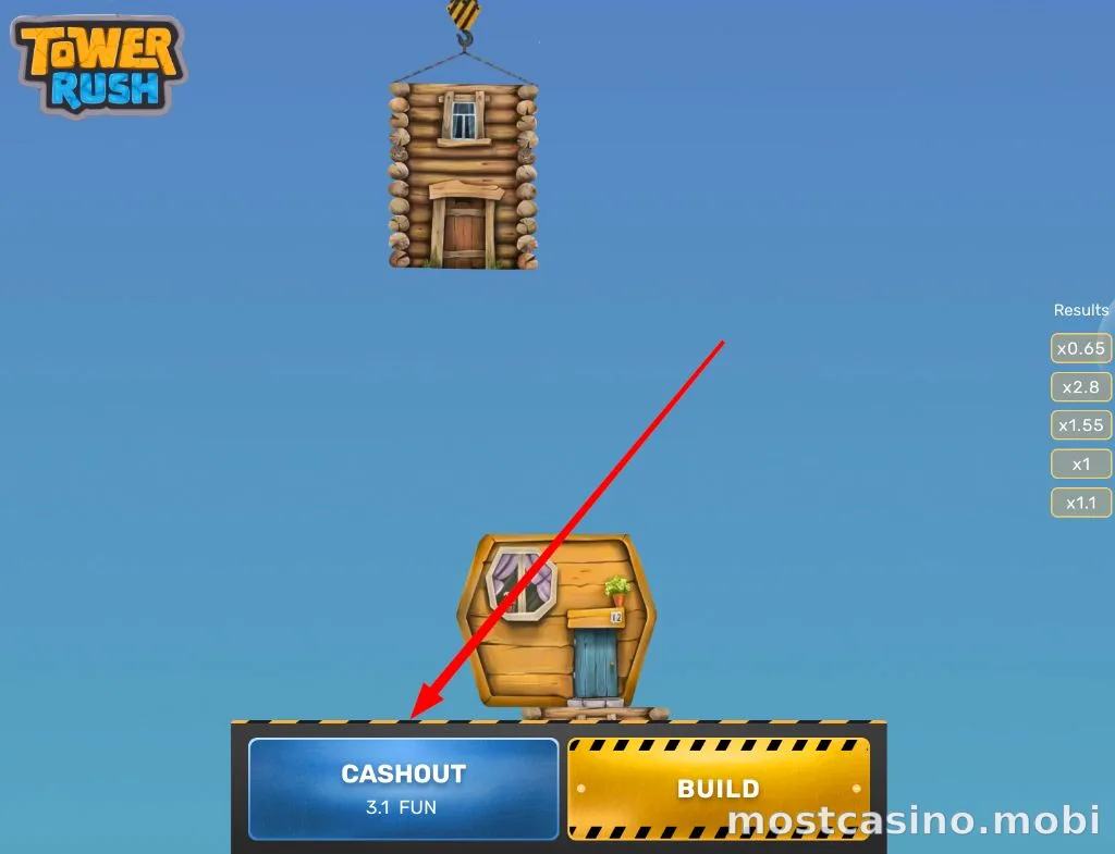 Секрет игры Tower Rush — кнопка Cashout фиксирует выигрыш на множителе 3.1
